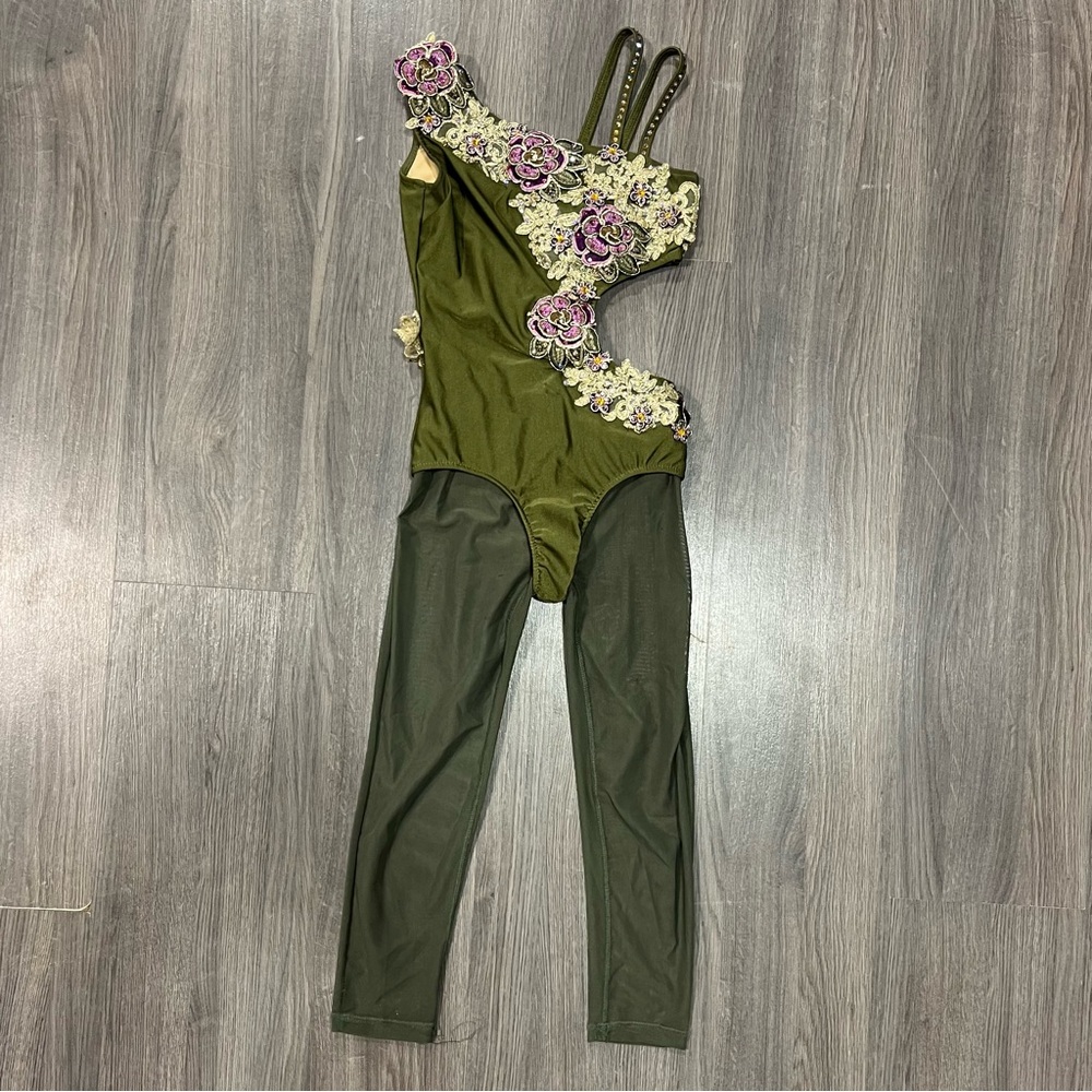 Glamour Costumes Green Rhinestoned Cut Out Bodysuit